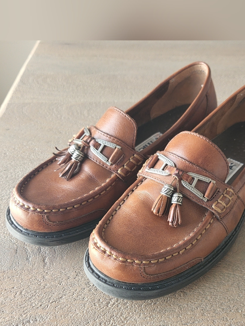 Michel Brown Leather Tassel Loafers Size 7 Slip On Classic Preppy Women's